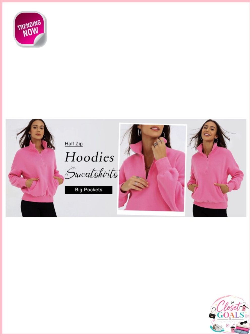 Women's Oversized Half Zip Fleece Sweatshirt Pullover with Pockets - Picture 6 of 6
